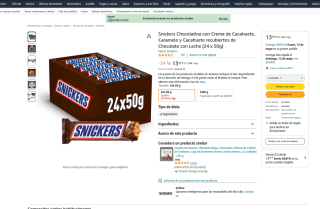 24 Chocolatinas Snickers con crema de Cacahuete de 50g por 13,63€