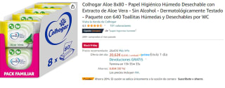 Pack Colhogar Aloe 8x80 - Papel Higiénico Húmedo Desechable con Extracto de Aloe Vera por 15.47€