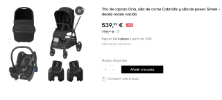 Trío de capazo Oria, silla de coche Cabriofix y silla de paseo Street por 539.99€