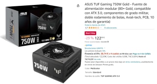 Fuente de Alimentacion ASUS TUF Gaming 750W 80 Plus Gold Modular por 122.99€