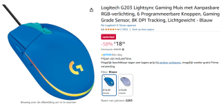 Logitech G203 Lightsync Blauw voor €18,99 bij Amazon