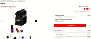 Magimix Nespresso Inissia M105 koffiemachine voor €76 bij de Mediamarkt