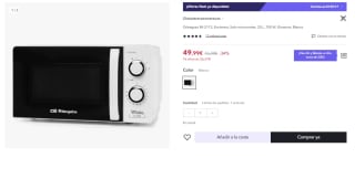 Microondas 20L 700W Orbegozo MI 2115 por 49.99€ (Cuenta Nueva 39.99€)