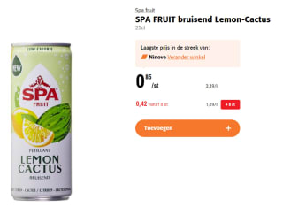 Spa Fruit Mango-Grapefruit of Lemon-Cactus voor €0,42 vanaf 8 blikjes bij Colruyt