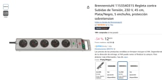 Brennenstuhl 1153340315 Regleta contra Subidas de Tensión, 230 V, 45 cm, Plata/Negro, 5 enchufes por 12,40€