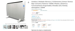 Radiador eléctrico Gridinlux con 10 Elementos Potencia 1500W por 89,97€