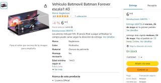 Vehículo Batmovil Batman Forever por 6,14€
