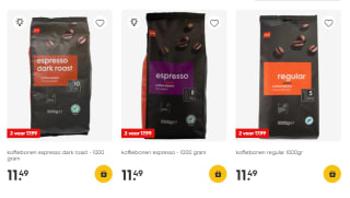 2 kilo koffiebonen voor €17,99 bij de Hema