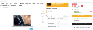 Asus Laptop Chromebook CB CX1400CKA-EK0045 14" Intel Celeron 4 GB RAM 32 GB eMMC voor €159 bij Fnac