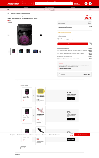 Altavoz de gran potencia LG X BOOM RNC2 Gris Oscuro por solo 84,15€