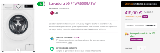 Lavadora de 9Kg LG F4WR5009A3W por 409€