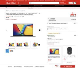 ASUS Vivobook 15 F1504VA 15.6" FHD i5-1334U 16GB RAM 1TB SSD Iris Xe Sin SO por 399€