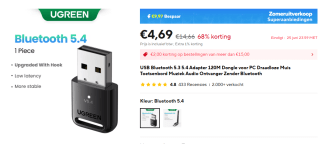 UGREEN Adapter 5.4 Bluetooth Dongle voor PC voor €4,69 bij Aliexpress