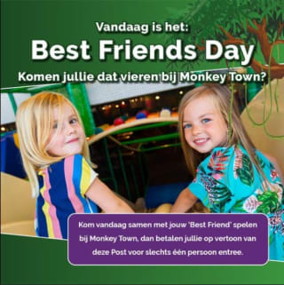 1+1 persoon gratis entree bij Monkeytown (diverse vestigingen)