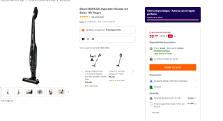 Aspirador Escoba sin Bolsa 18V Negro marca Bosch BBHF220 por 99€