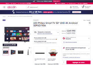 Smart TV LED Philips 50" UHD 4K Android 50PUD7406 por $269.990