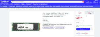 SSD interne Crucial E100 - 1 To, PCIe Gen4 NVMe M.2, Jusqu’à 5000 Mo/s à 49,99€