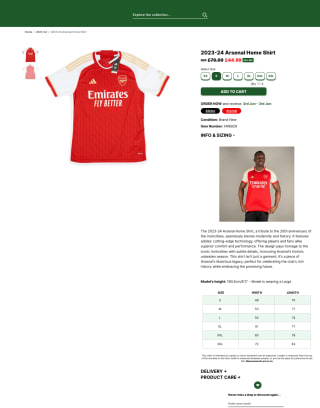 Camiseta Adidas de local Arsenal 2023-24 adulto por 48,59€