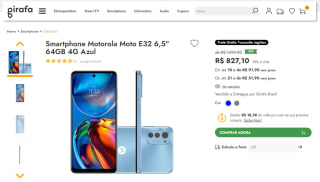 Smartphone da Motorola, modelo Moto E32 de 64GB - R$ 827,10