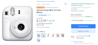 Cámara Instax Mini 12 por $1,580 en Mercado Libre