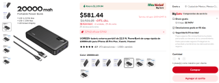 UGREEN 22,5 W Banco de Energía Carga Rápida 20000 mAh por $445 en AliExpress con cupón