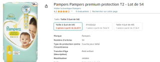 Paquet de couches Pampers Premium Protection T2 à 26,93€