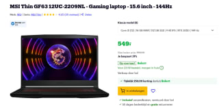 MSI Thin GF63 12UC-2209NL - Gaming laptop - 15.6 inch - voor €549 bij Bol