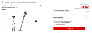 Dyson V15 Detect Fluffy stofzuiger voor €599 bij Mediamarkt