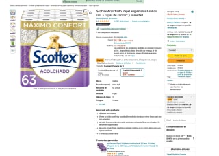 63 rollos Papel Scottex Acolchado Higiénico con 3 capas por solo 20,82€