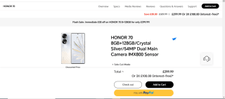Honor 70 Mobile Phone 5G for £299.99 at Honor Store