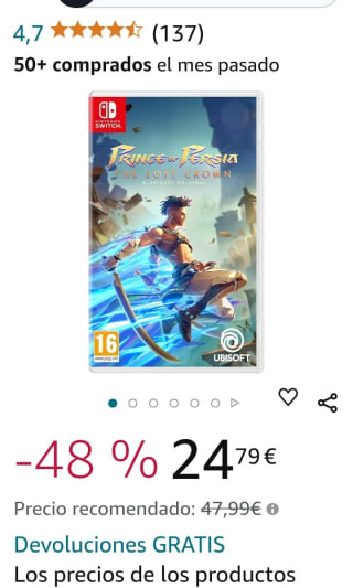 Prince of Persia The Lost Crown Nintendo Switch por 24,79€.