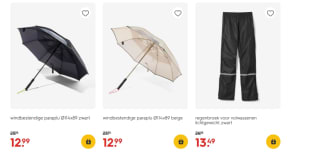50% korting op zwarte regenkleding en stormparaplu's bij de Hema