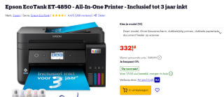 Epson EcoTank ET-4850 all-in-one printer voor €332,18 bij Bol.com