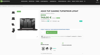 Portátil Asus TUF GAMING TUF507NVR-LP047 RYZEN 7 7435HS 15.6" 16GB SSD512GB NVIDIARTX4060 FREEDO por solo 749€