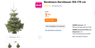 Kerstboom Nordmann gezaagd - A-kwaliteit - H 150-175cm voor €7,99 bij de Gamma