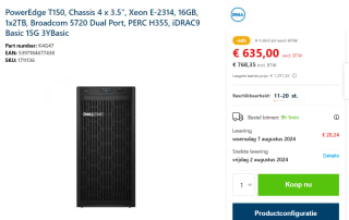 Server Tower Dell T150 Xeon E-2314 2 TB 16 GB DDR4 voor €768,35 bij Senetic
