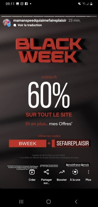 Black friday sur tout le site prozis 60% de reduction