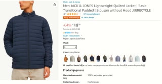 Jack & Jones Puffer heren jas voor €18 bij Amazon