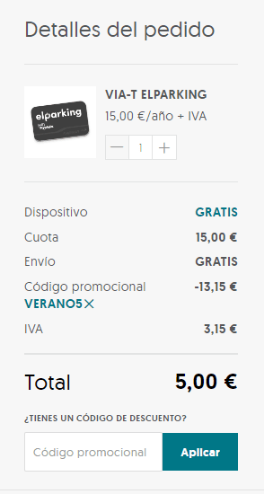 Via T El Parking por solo 5€ el primer año