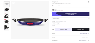 Paellera marca Vitrex Marseille color azul antiadherente de 34cm por 9,74€