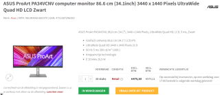 Asus ProArt PA34VCNV 86.7cm (21:9) UWQHD HDMI DP voor €575,11 bij Redshell