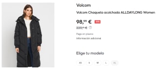 Abrigo para Mujer Volcom acolchada ALLDAYLONG por 98.99€