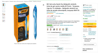 Bolígrafo BIC Gel-ocity Quick Dry retráctil 12 unidades por solo 9,07€