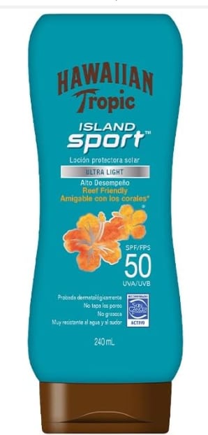 Protector solar Hawaiian Tropic Island Sport 50 SPF 240ml por $190 en Amazon