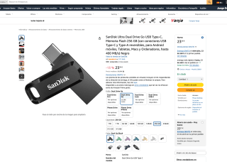 SanDisk Ultra Dual Drive Go USB Type-C Memoria Flash 256 GB (con conectores USB Type-C y Type-A reversibles y hasta 400 MB/s) por solo 23,35€