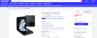 Smartphone 6.7" Samsung Galaxy Z Flip 4 - 128Go, 5G à 237,99€