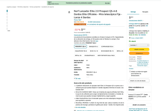 Nerf Lanzador Elite 2.0 Prospect QS-4-8 Dardos Elite Oficiales - Mira telescópica Fija - Lanza 4 Dardos