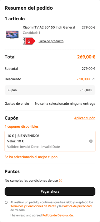 TV LED 50" Xiaomi TV A2 50 UHD 4K MediaTek Mali G52 MP2 DVB-T2 H.265 Negro por solo 269€