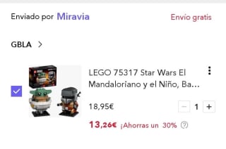 LEGO 75317 Star Wars BrickHeadz El Mandaloriano y el Niño, Baby Yoda por 12,74€.