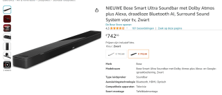 Bose Smart Ultra Soundbar voor €742,66 bij Amazon